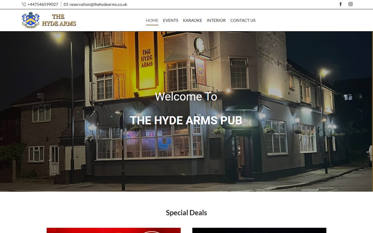 The Hyde Arms website screenshot